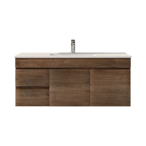 1200mm Dark Oak MDF Wall Hung Bathroom Vanity Cabinet Only Left Drawer PVC Vacuum Filmed