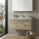 1200mm White Oak MDF Wall Hung Bathroom Vanity Cabinet Only Left Drawer PVC Vacuum Filmed