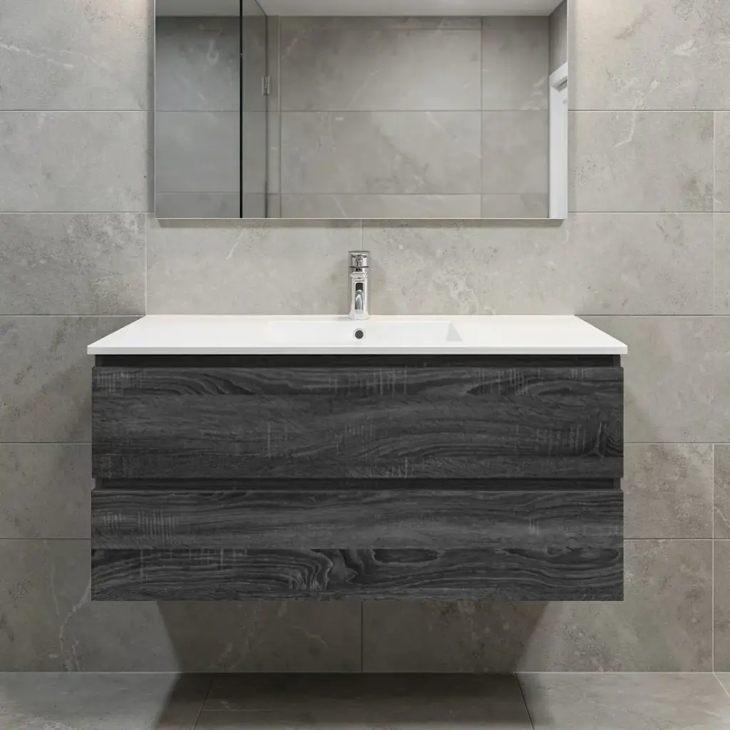 [93018/Q1246DG] 1200mm Dark Grey MDF 2 Drawers Wall Hung Bathroom Vanity Cabinet Only