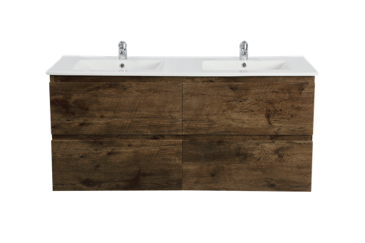 [93023/Q1246DO-D] 1200mm Dark Oak MDF 4 Drawers Wall Hung Bathroom Vanity Cabinet Only