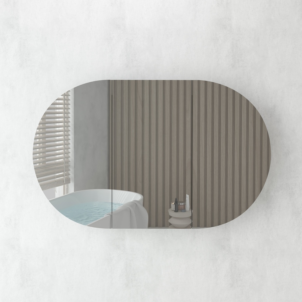 [91100/OSV1275MB] 1200Lx750Hx146Dmm Oval Matte Black 2PAC MDF 3 Door Shaving Cabinet