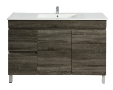 1200mm Dark Grey MDF Freestanding Bathroom Vanity Cabinet Only Left Drawer PVC Vacuum Filmed