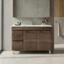 1200mm Dark Oak MDF Freestanding Bathroom Vanity Cabinet Only Left Drawer PVC Vacuum Filmed