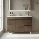 1200mm Dark Oak MDF Freestanding Bathroom Vanity Cabinet Only Right Drawer PVC Vacuum Filmed