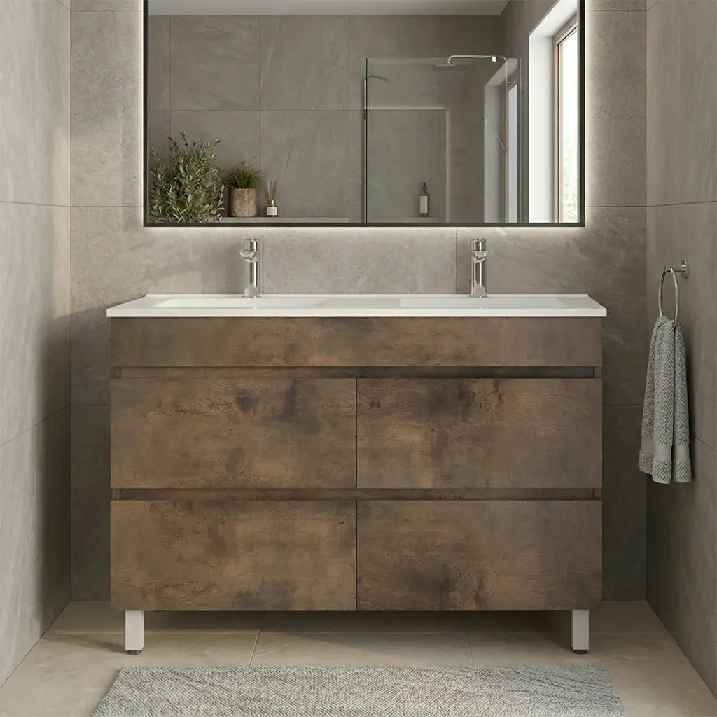 [93051/DO1246L-D] 1200mm Dark Oak MDF 4 Drawers Freestanding Bathroom Vanity Cabinet Only