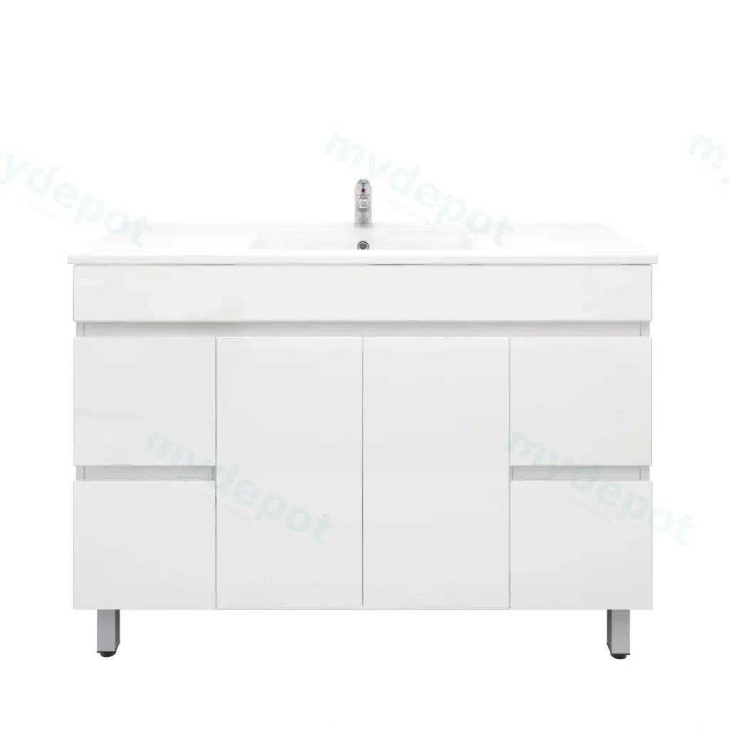 [92022/PVC124L] 1200mm Freestanding with Legs Bathroom Vanity Cabinet Only PVC Gloss White