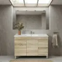 1200mm White Oak MDF Freestanding Bathroom Vanity Cabinet Only Right Drawer PVC Vacuum Filmed