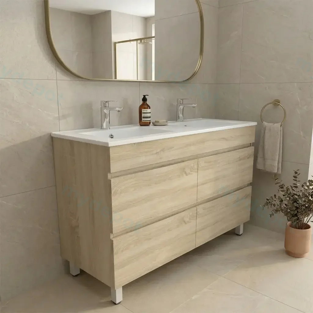 1200mm White Oak MDF 4 Drawers Freestanding Bathroom Vanity Cabinet Only