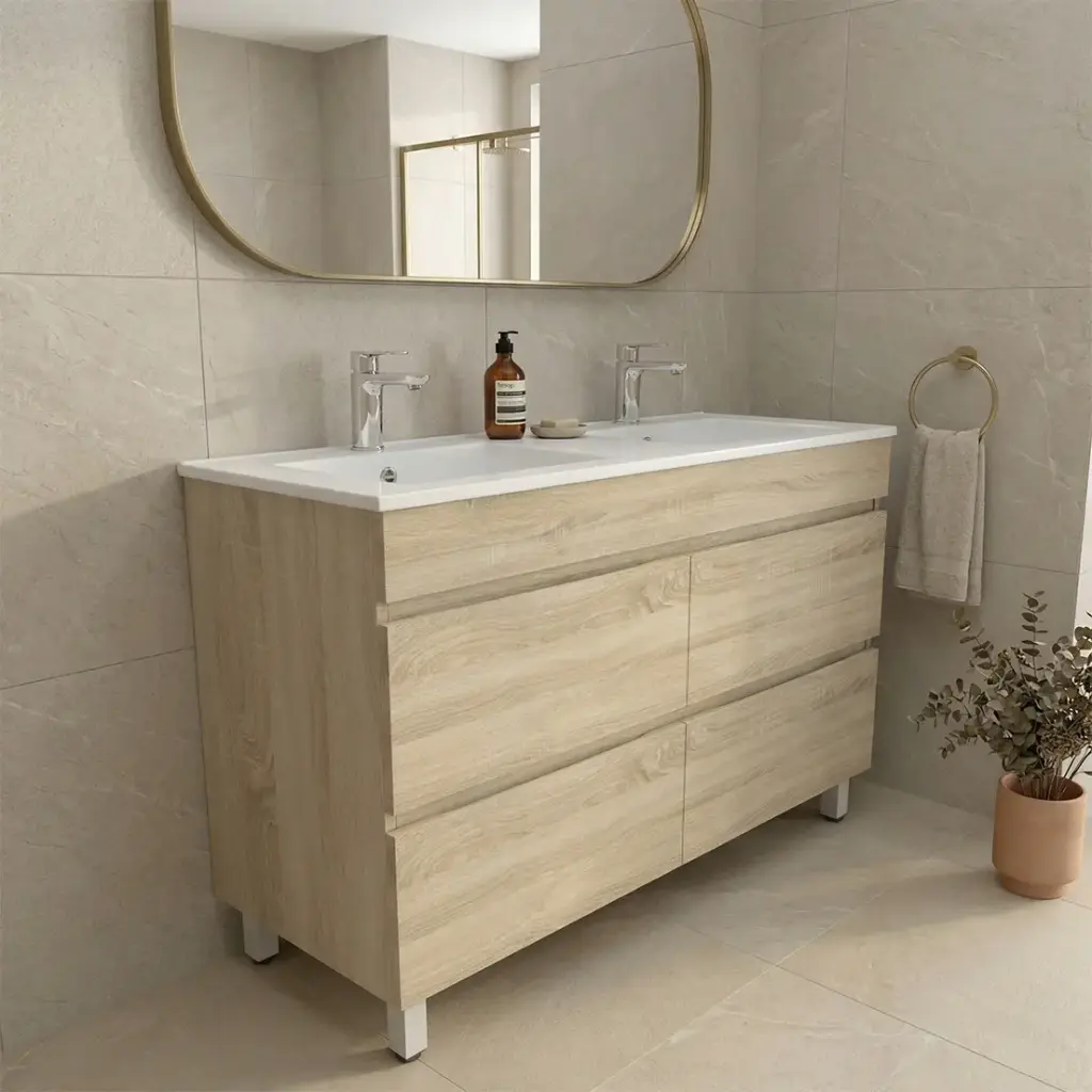 [93049/WO1246L-D] 1200mm White Oak MDF 4 Drawers Freestanding Bathroom Vanity Cabinet Only