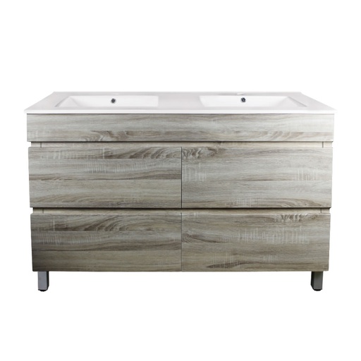 [93049/WO1246L-D] 1200mm White Oak MDF 4 Drawers Freestanding Bathroom Vanity Cabinet Only