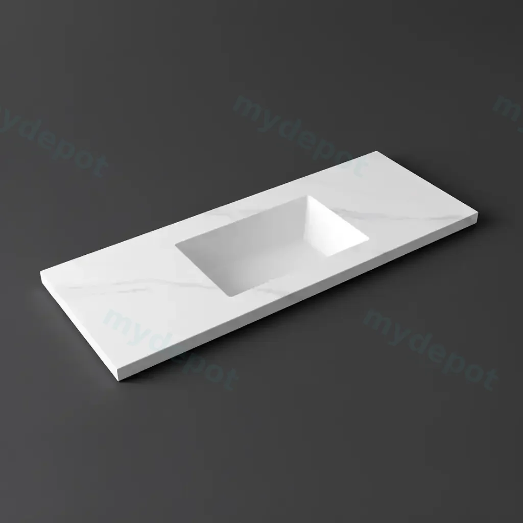 1200x460x190mm Carrara White Sintered Stone Seamlessjoined With Fine Ceramic Basin Single Bowl No Tap Hole