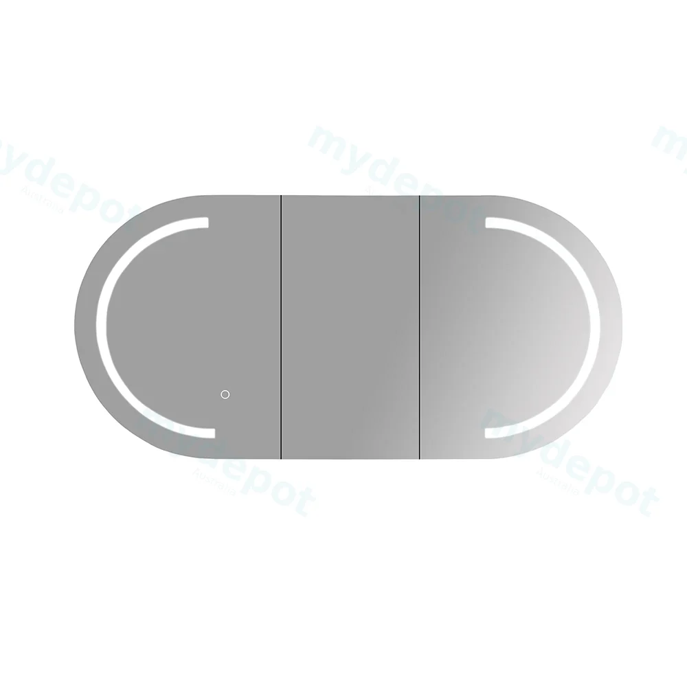 1200x600x160mm Matt White Athena LED Oval PVC Shaving Cabinet Three Doors