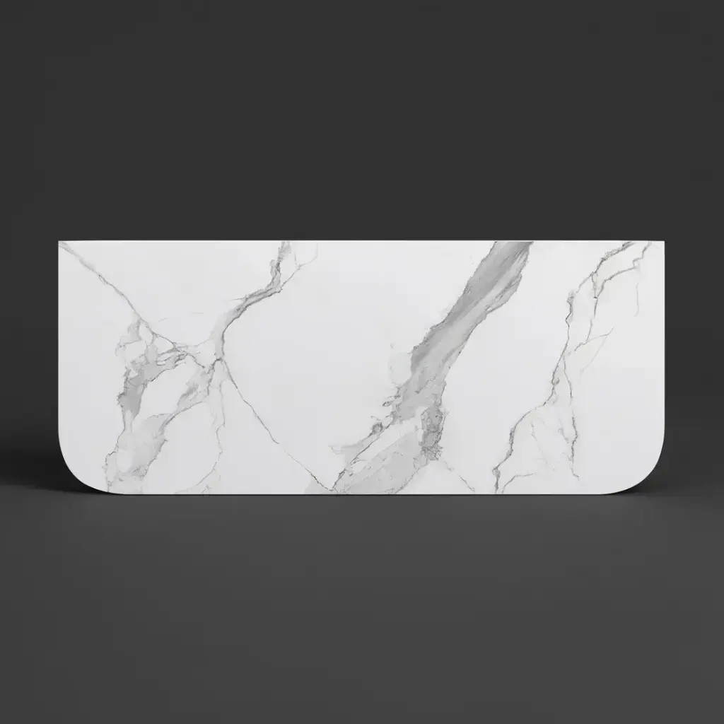 [90181/KC125ST-WM] 1200mm White Marble Look Sintered Stone Top Matte Finish Rounded Corner Benchtop