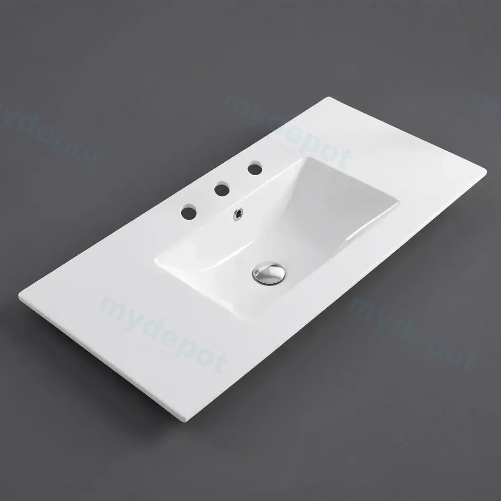 1205*463*175mm Gloss White Crete Fine Ceramic Counter Top 3 Tap Hole Overflow,32mm Waste