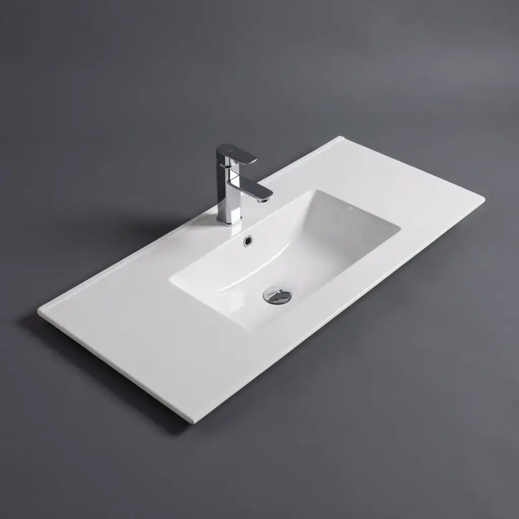 [56304] 1205*463*175mm Gloss White Crete Fine Ceramic Counter Top One Tap Hole Overflow,32mm Waste