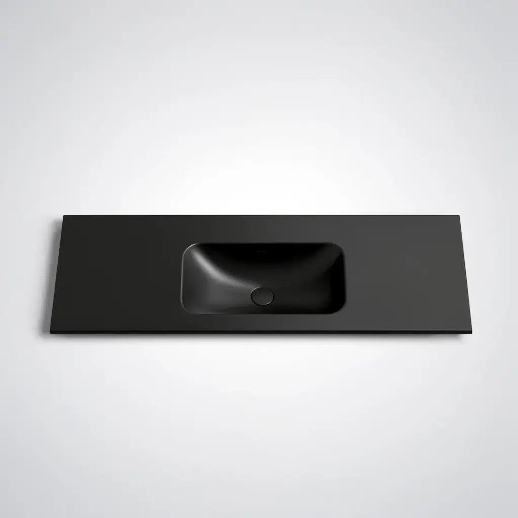 [56083] 1205X465X145 Matte Black Chasey Solid Surface Stone Basin