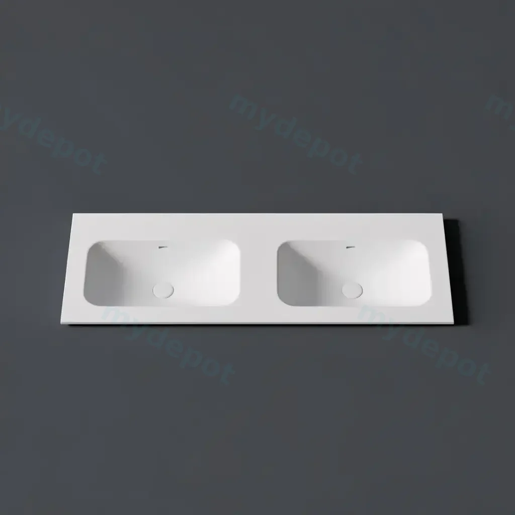 [56077] 1205X465X145 Matte White Chasey Solid Surface Stone Basin Double Bowl
