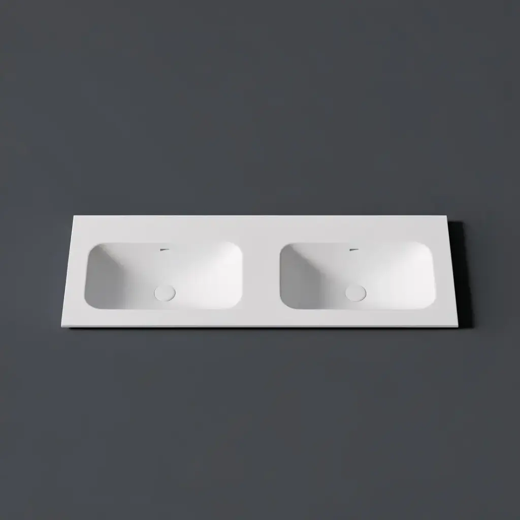 [56077] 1205X465X145 Matte White Chasey Solid Surface Stone Basin Double Bowl