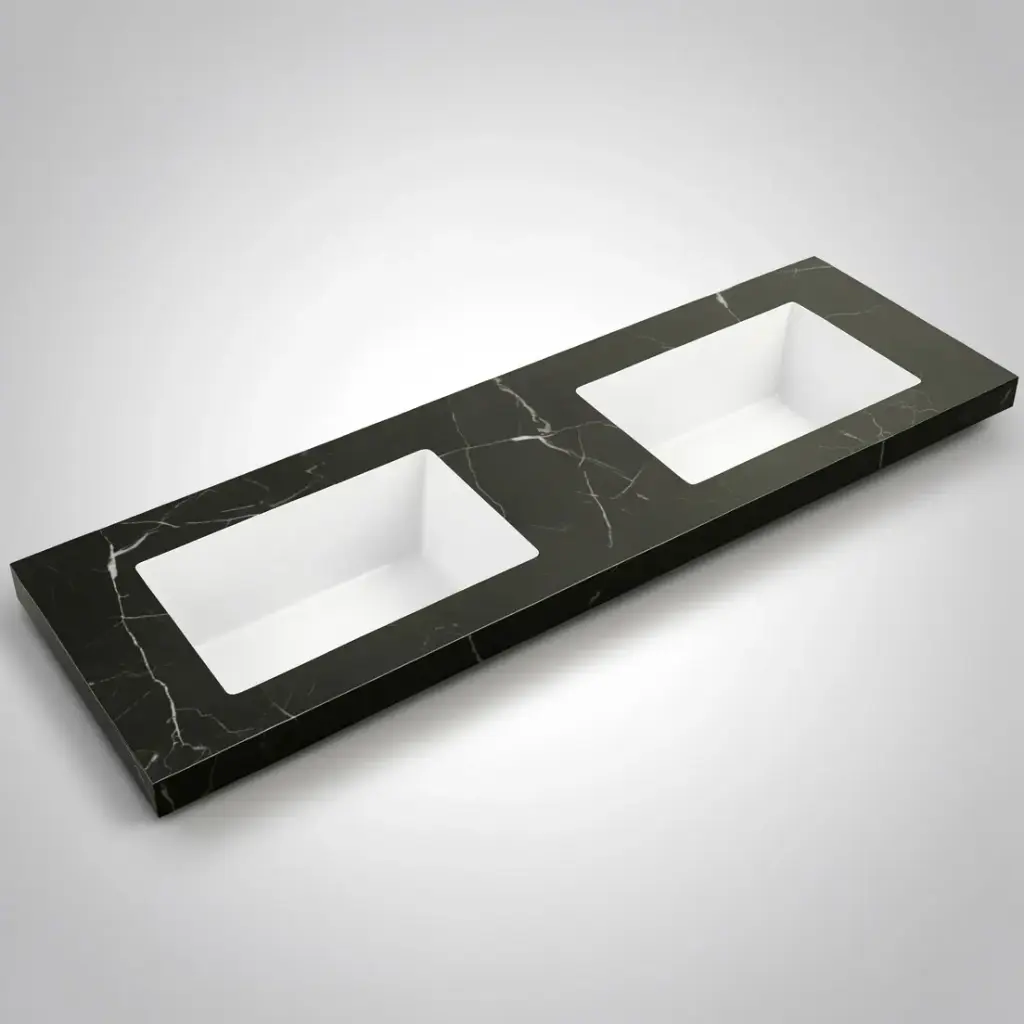 1205X465X50mm Calacatta Night Black Sintered Stone Semless Joined With Fine Ceramic Basin Stone Double Bowl,No Tap Hole