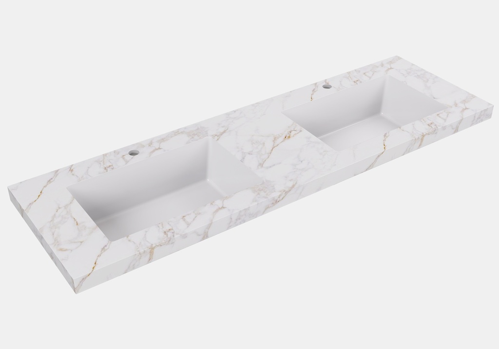 [56429] 1205X465X50mm Carrara Gold Sintered Stone Semless Joined With Fine Ceramic Basin Stone Double Bowl
