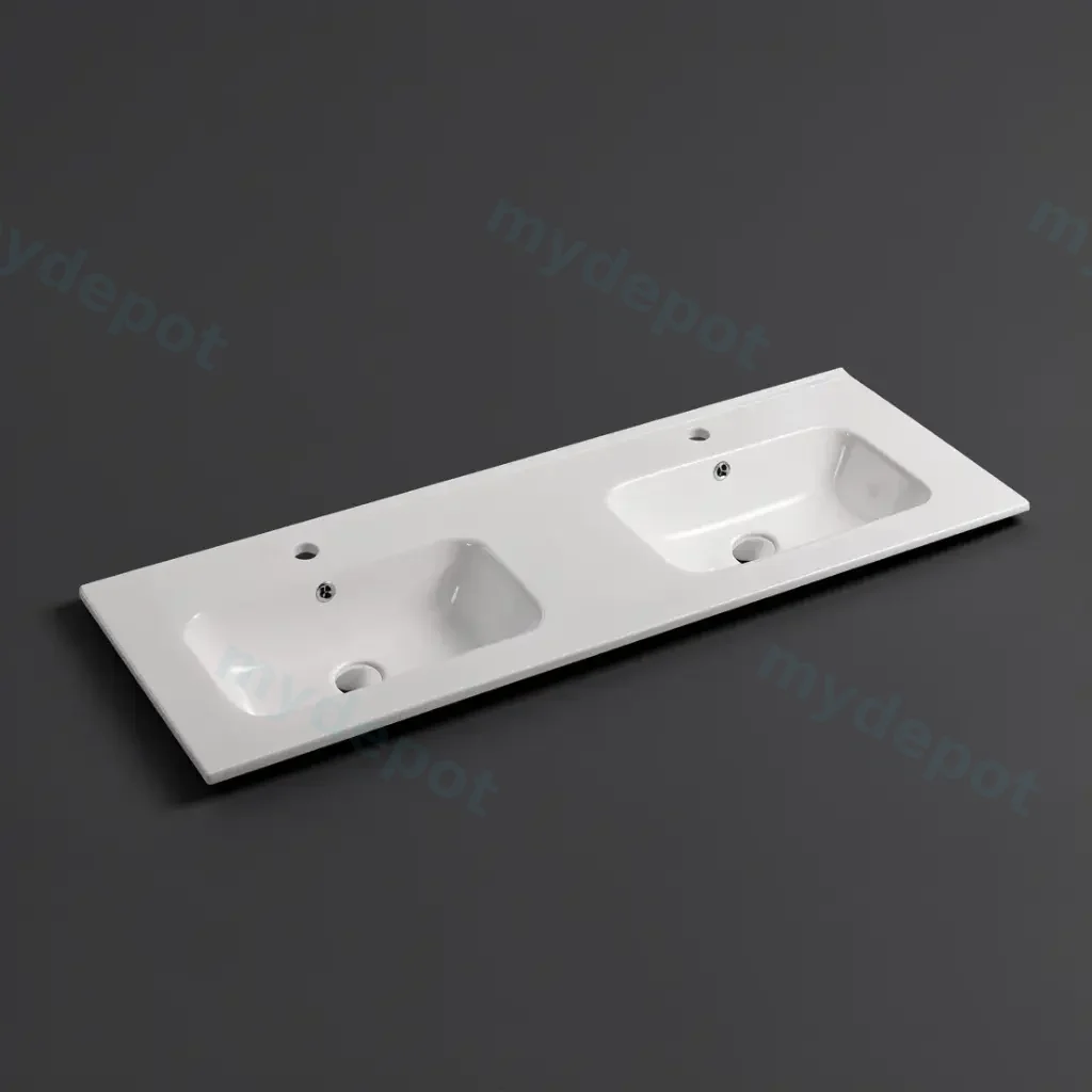 1210*460*175mm Gloss White Kliff Fine Ceramic Counter Top Double Bowl