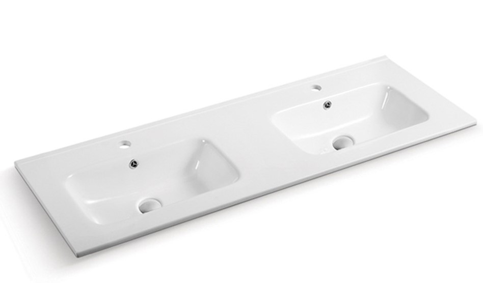 [56296] 1210*460*175mm Gloss White Kliff Fine Ceramic Counter Top Double Bowl