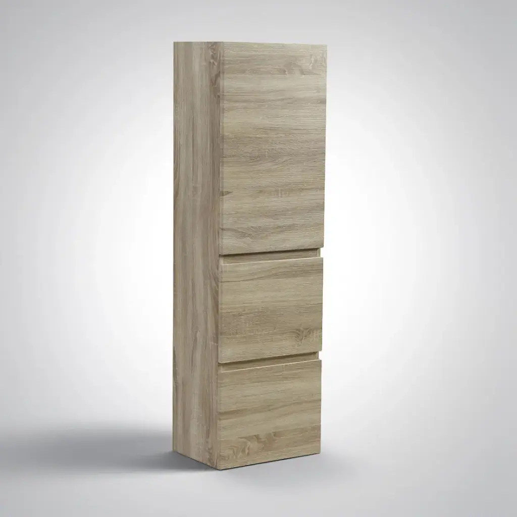 [93181/B4030W-WO] 1350mm White Oak MDF Board with PVC Vacuum Filmed 2 Drawer 1 Door Tall Boy