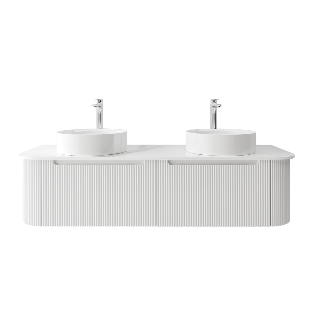 [92083/PVCKC155W-MW] 1500mm Matte White  PVC Two Drawers Curved Wall Hung Vanity