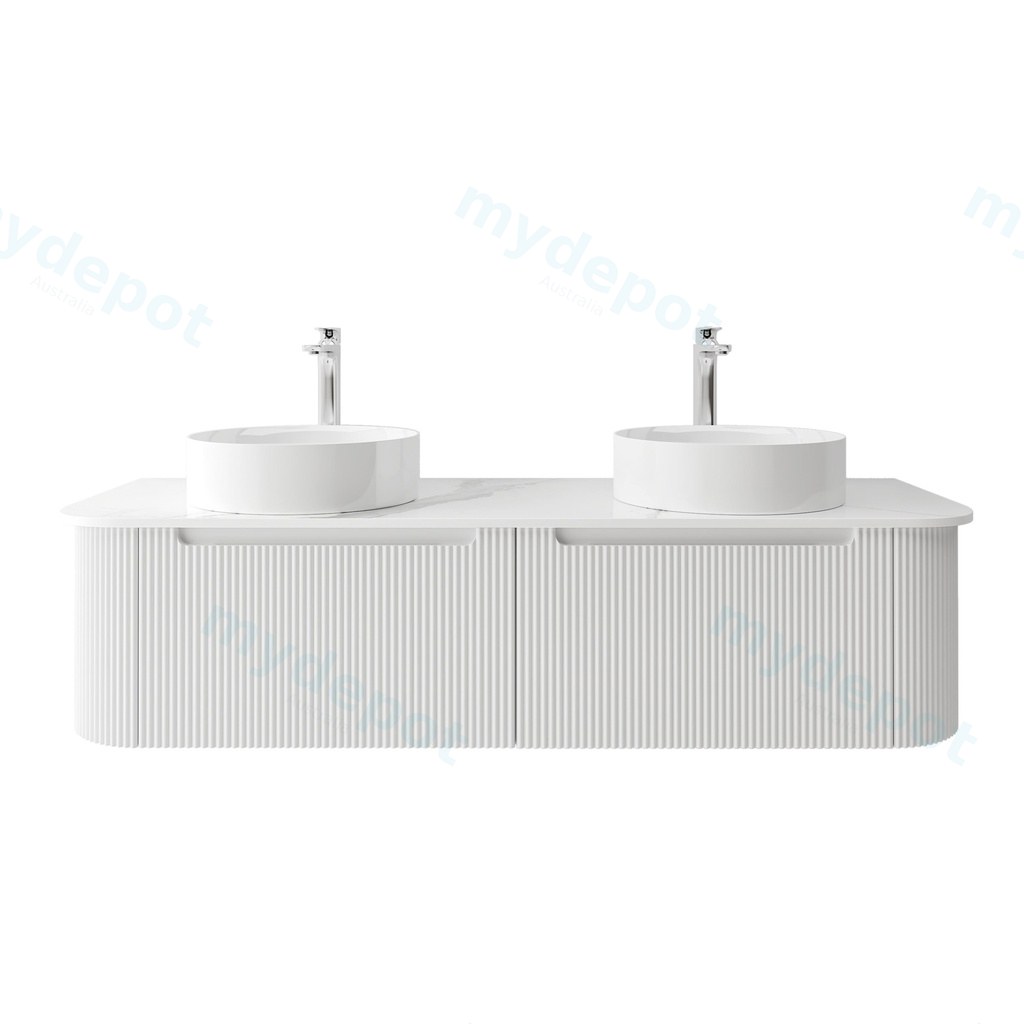 1500mm Matte White PVC Two Drawers Curved Wall Hung Vanity Cabinet Only