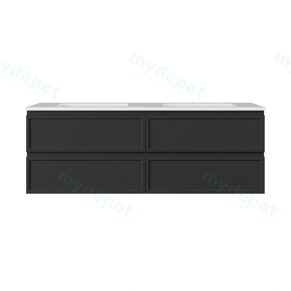 1490*455*560mm Matte Black Hamilton Federation Wall Hung PVC Cabinet For Double Bowl