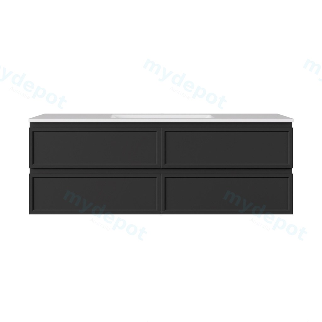 [56485] 1490*455*560mm Matte Black Hamilton Federation Wall Hung PVC Cabinet For Single Bowl Four Drawers