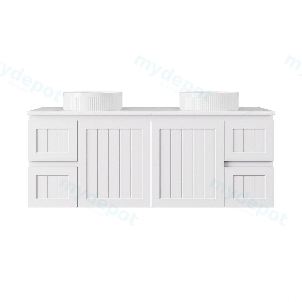 1490*455*560mm Matte White Archill Federation Wall Hung Ensuite PVC Cabinet Double Bowel