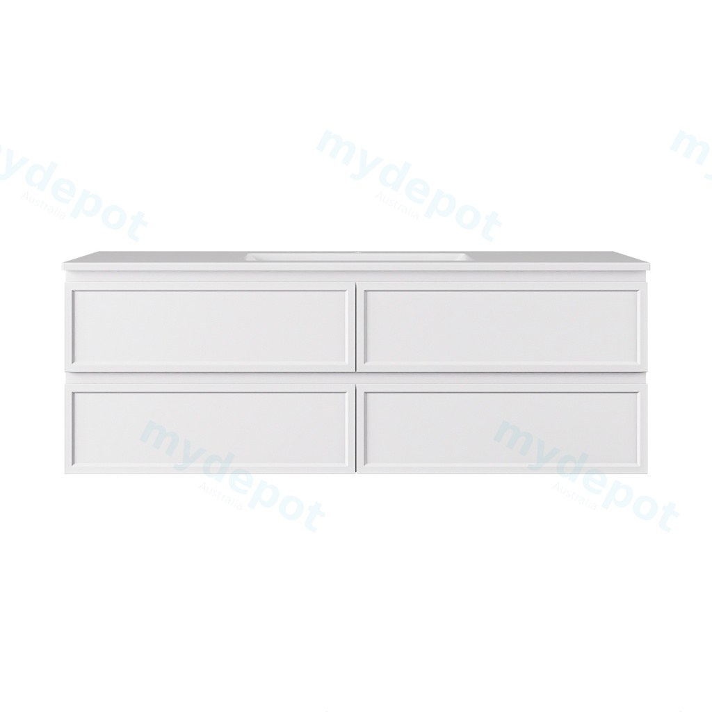 1490*455*560mm Matte White Hamilton Federation Wall Hung PVC Cabinet For Single Bowl Four Drawers