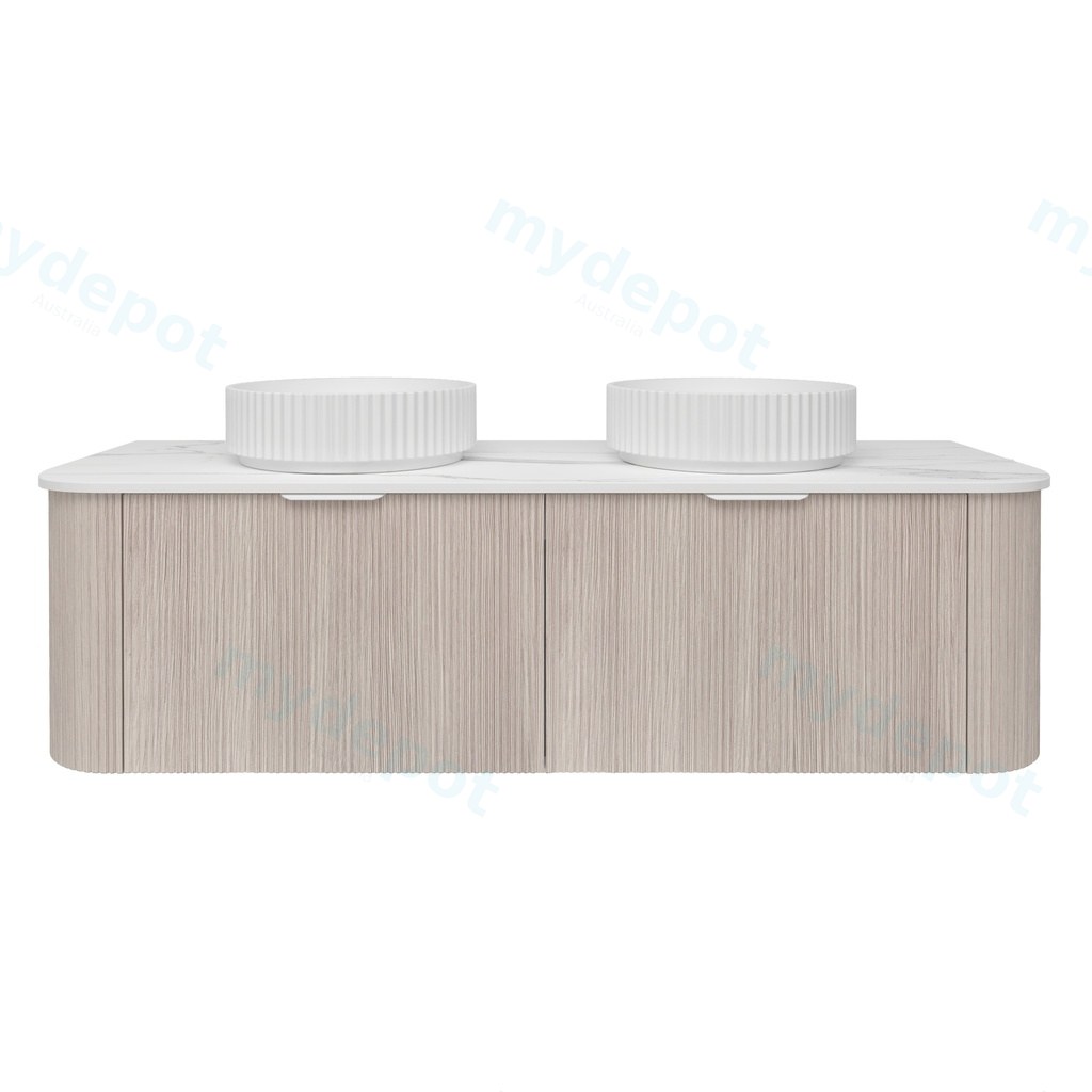 [56509] 1490*493*400mm Costal Oak Agena Fluted Wood Grain Wall Hung Vanities Soft Closing Drawer Pull Out With Handle