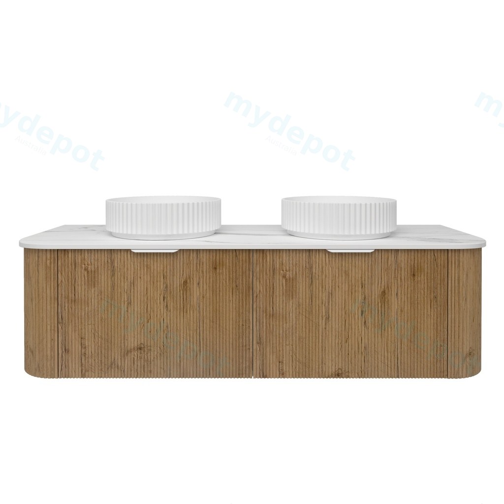 1490*493*400mm Prime Oak Agena Fluted Wood Grain Wall Hung Vanities Soft Closing Drawer Pull Out With Handle