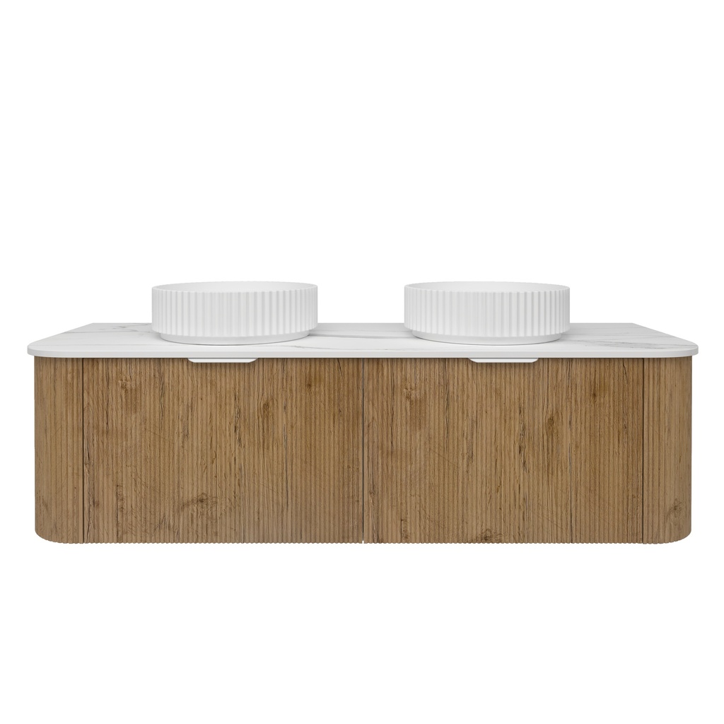 [56515] 1490*493*400mm Prime Oak Agena Fluted Wood Grain Wall Hung Vanities Soft Closing Drawer Pull Out With Handle