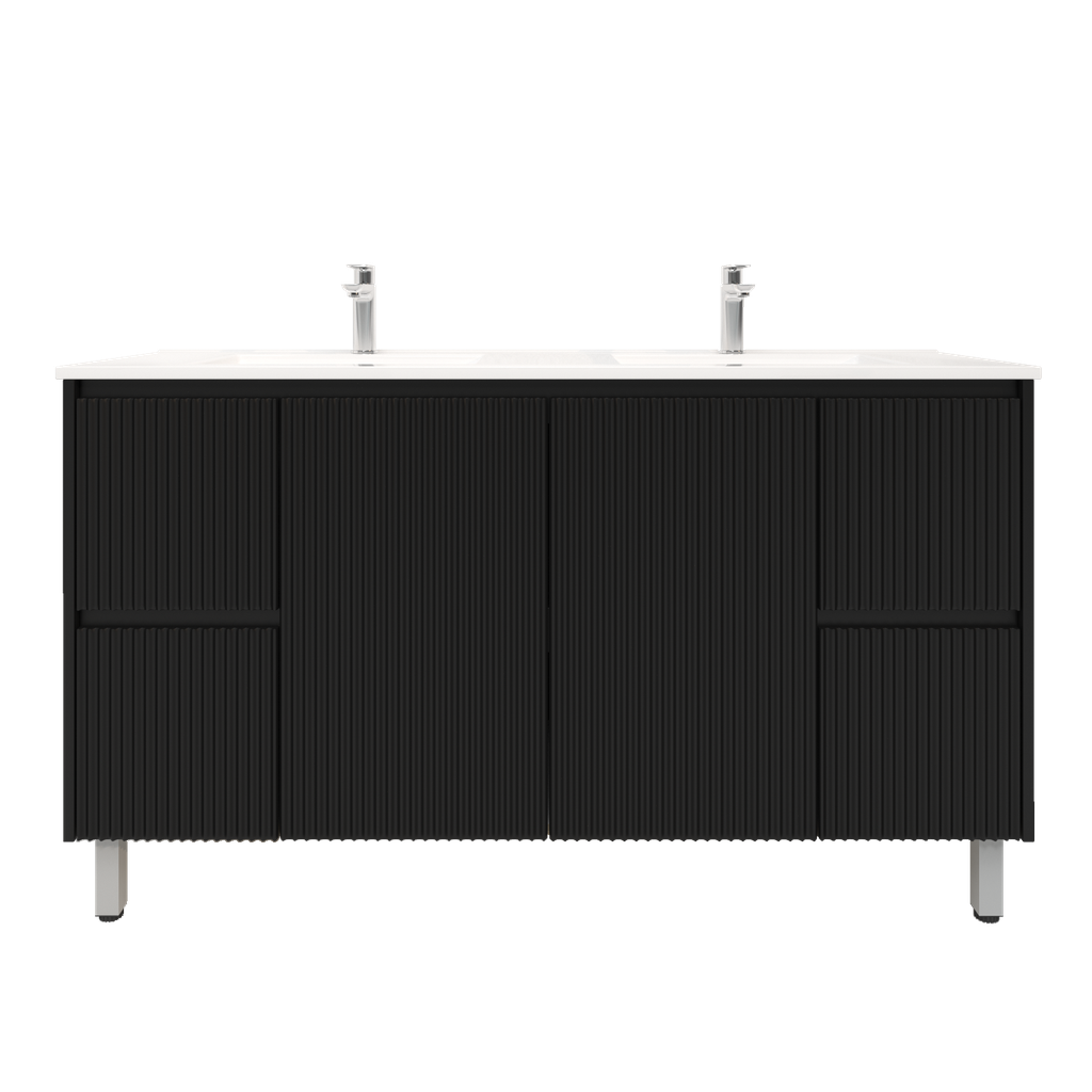 1500mm Brio Freestanding Bathroom Vanity Cabinet Only PVC Fluted Matte Black