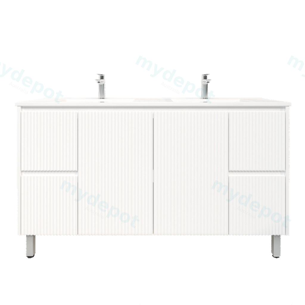 1500mm Brio Freestanding Bathroom Vanity Cabinet Only PVC Fluted Matte White
