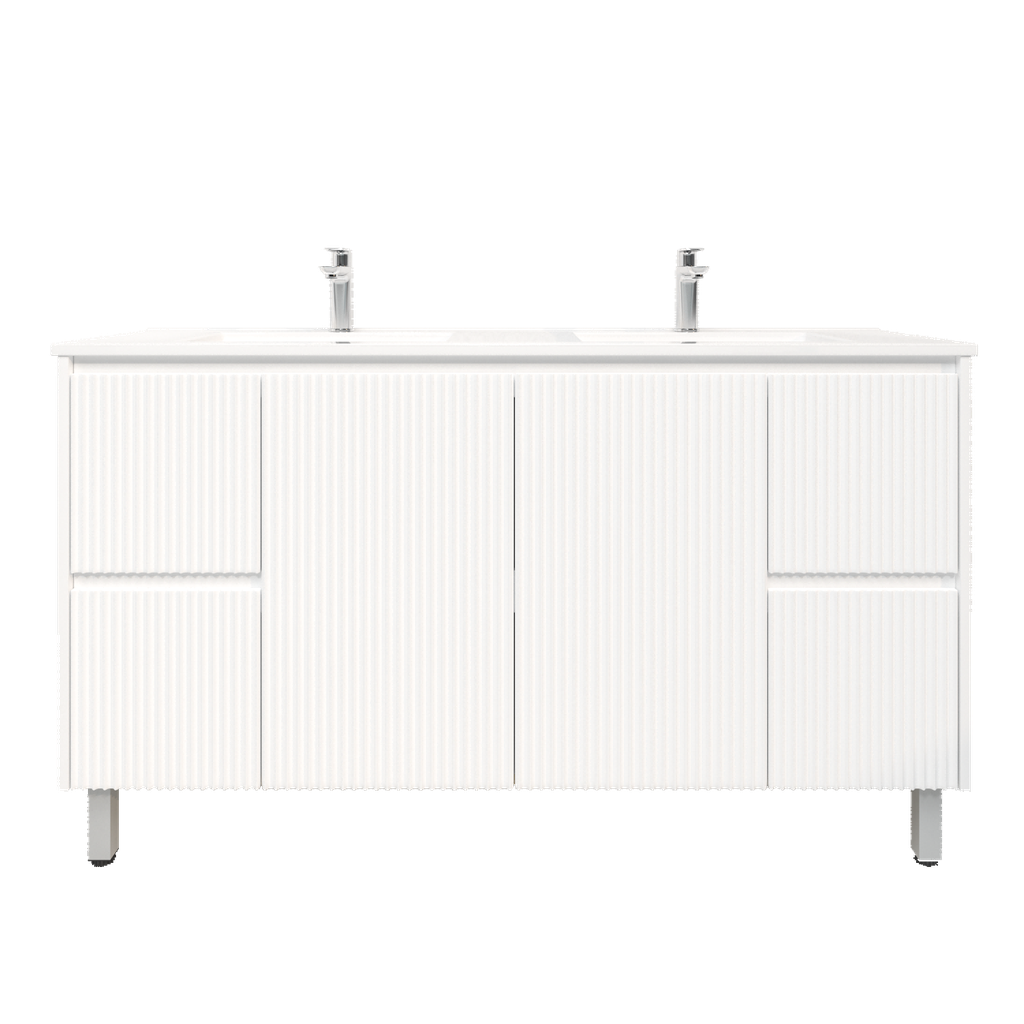 1500mm Brio Freestanding Bathroom Vanity Cabinet Only PVC Fluted Matte White