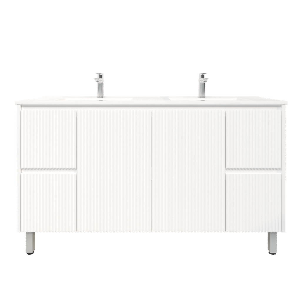 [92090/PVCKB154L-MW] 1500mm Brio Freestanding Bathroom Vanity Cabinet with Legs PVC Fluted Matte White