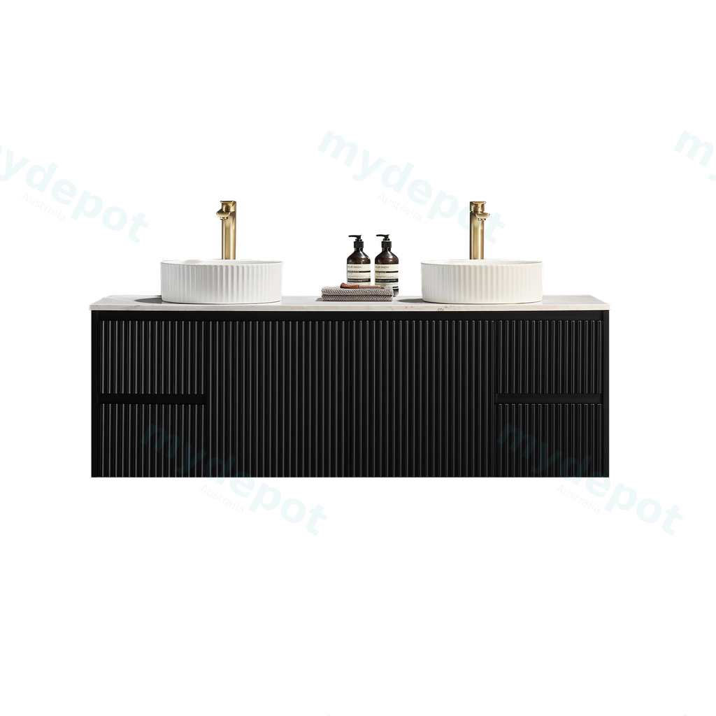 1490X455X480mm Matte Black Crete Modern Fluted Wall Hung Vanity PVC Cabinet