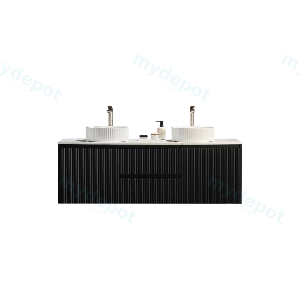 1490X455X480mm Matte Black Crete Modern Fluted Wall Hung Vanity PVC Cabinet