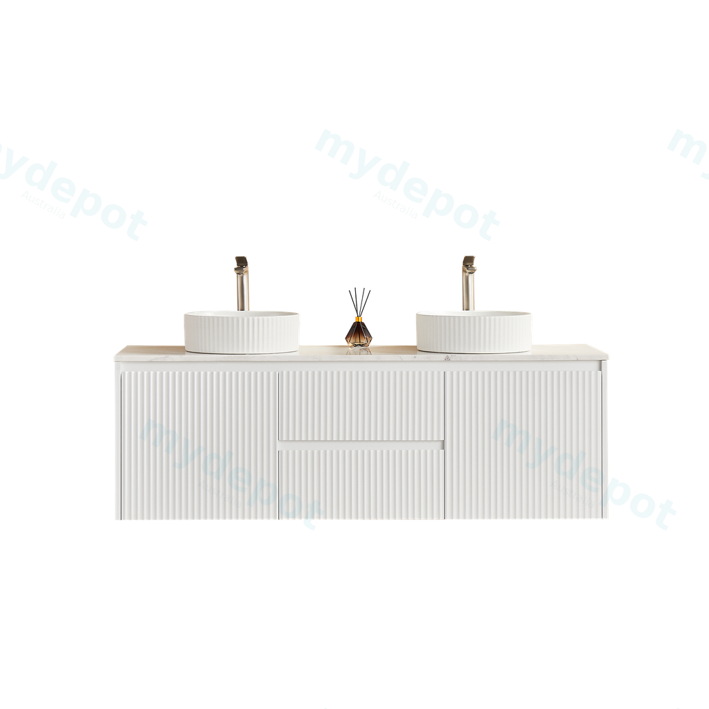 [56607] 1490X455X480mm Matte White Crete Modern Fluted Wall Hung Vanity PVC Cabinet