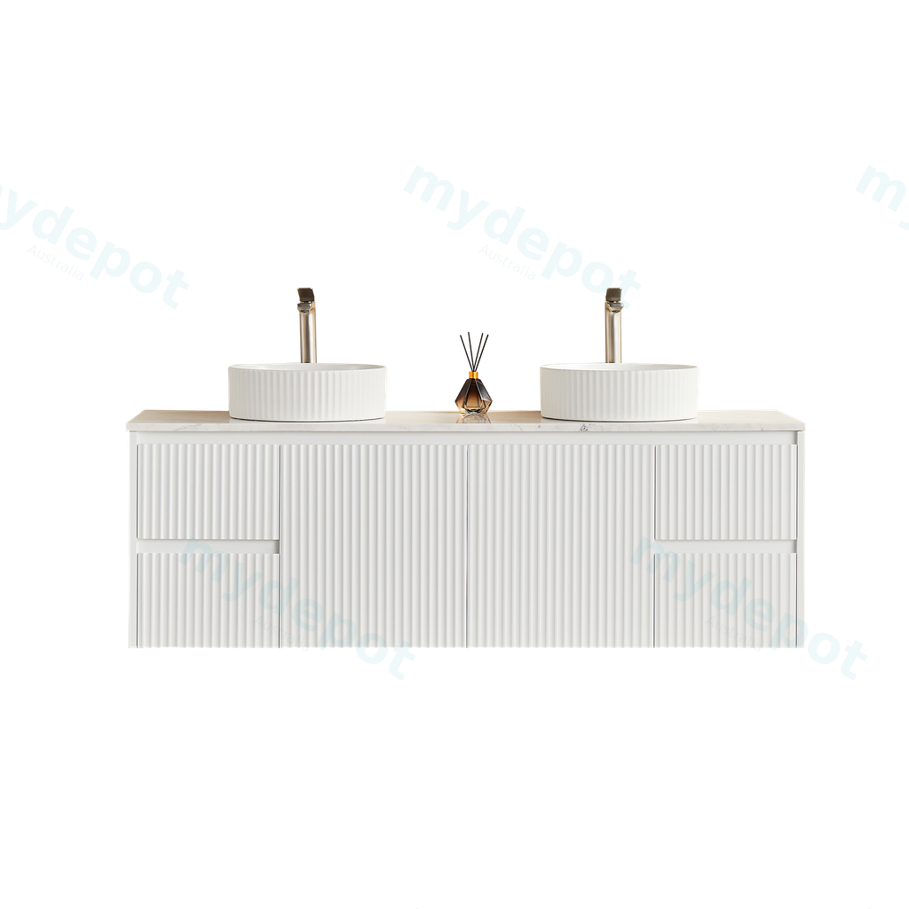 1490X455X480mm Matte White Crete Modern Fluted Wall Hung Vanity PVC Cabinet