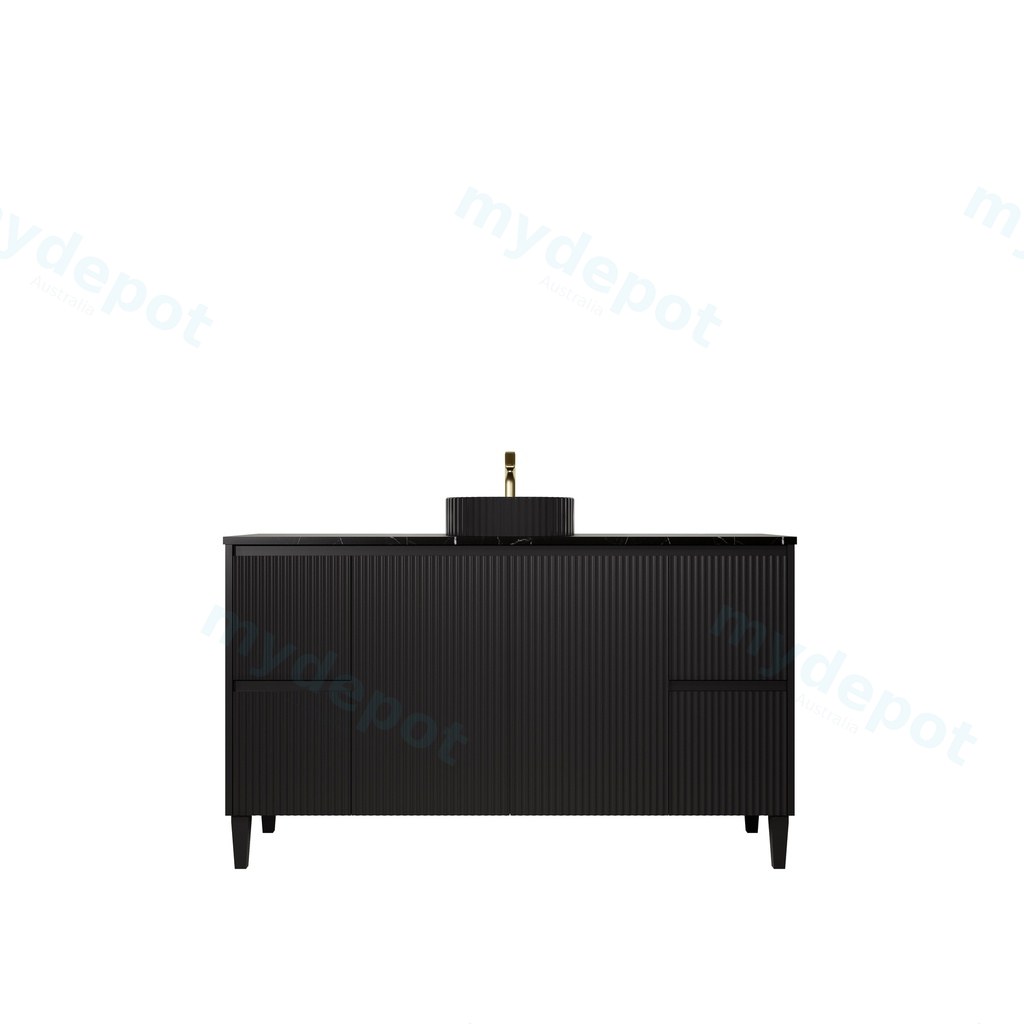 1490X455X860mm Matte Black Crete Modern Free Standing Vanity
