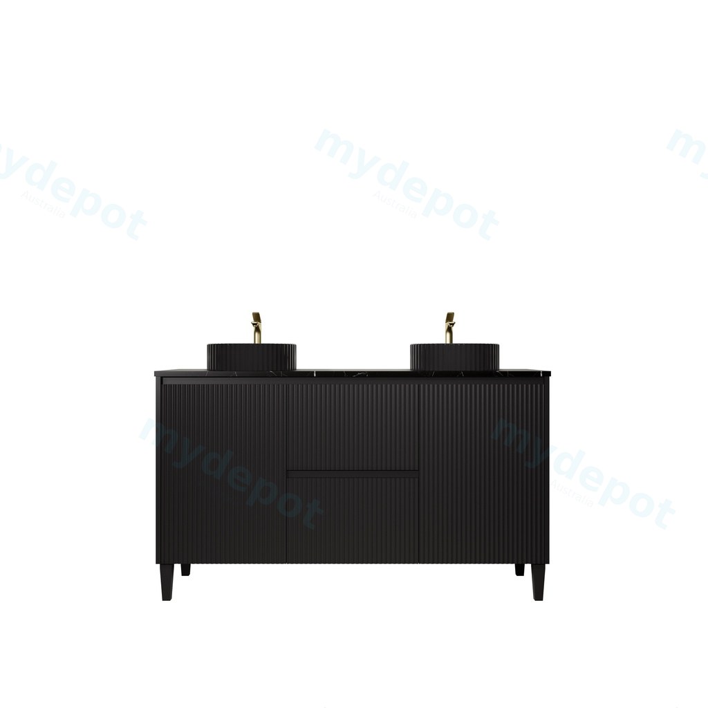 [56636] 1490X455X860mm Matte Black Crete Modern Free Standing Vanity
