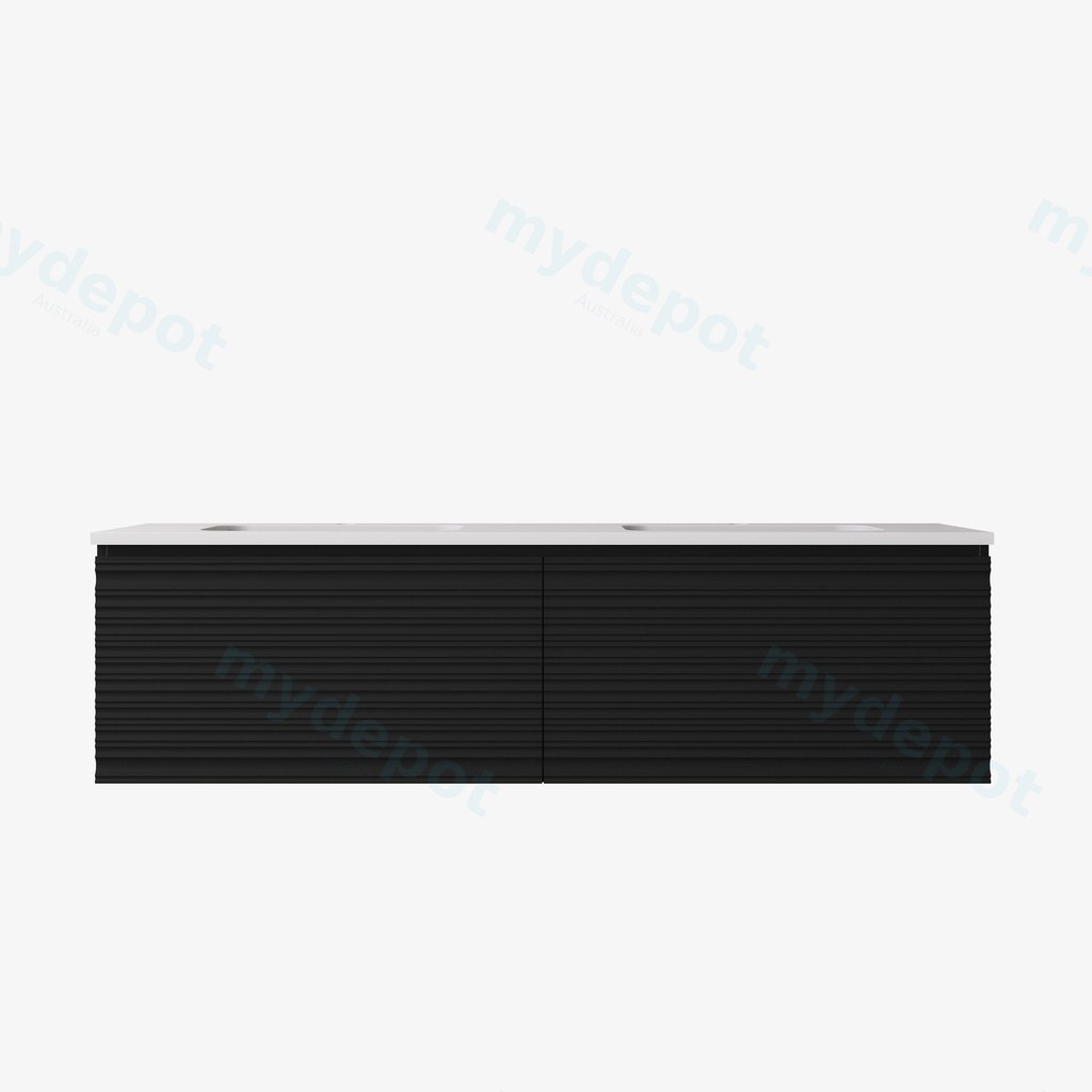 1490x455x400mm Matte Black Sedona Modern Fluted Wall Hung PVC Cabinet