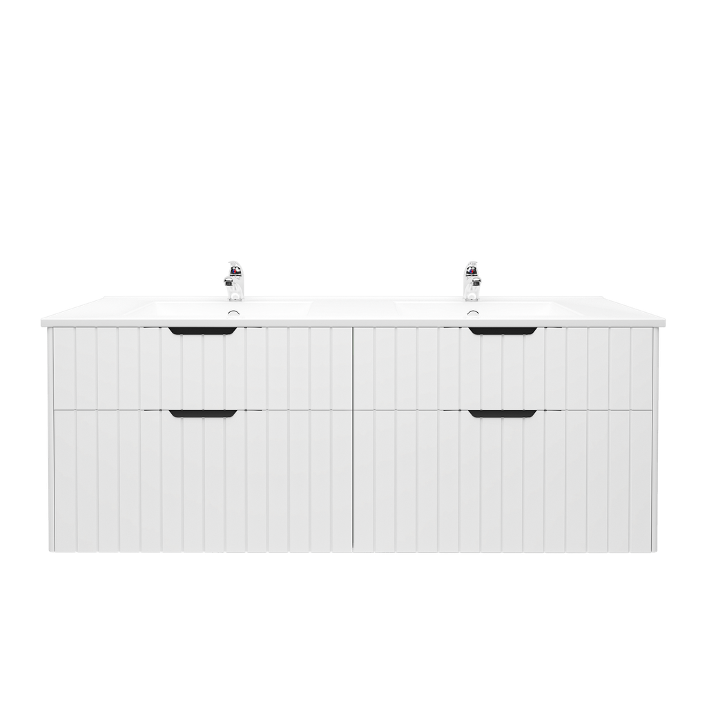 [91117/AR1546W-MW] 1500mm Aria Matte White Mdf Four Drawers Wall Hung Bathroom Vanity Cabinet Only With Handle