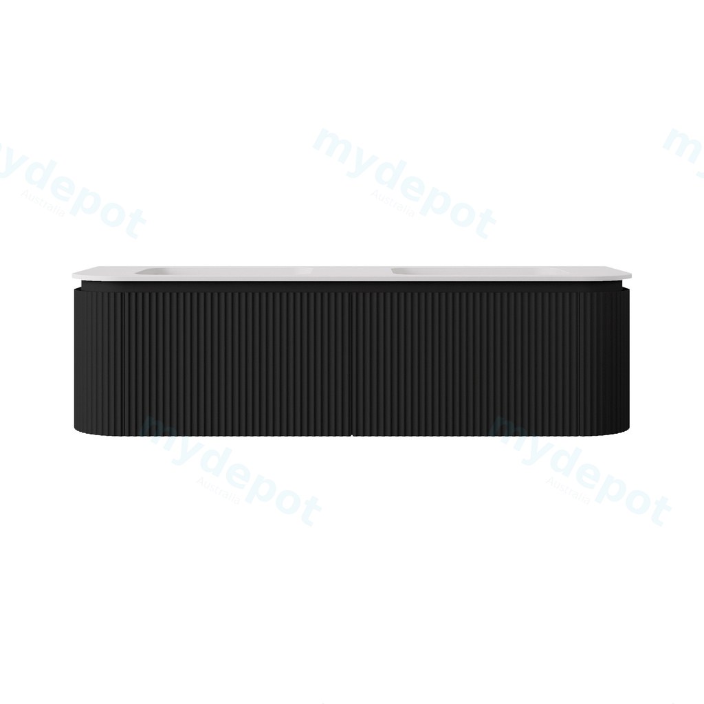 1490x495x400mm Matte Black Estella Modern Wall Hung Vanity PVC Cabinet Two Middle Drawer Plus Two Side Drawers Soft Closing Door And Drawers