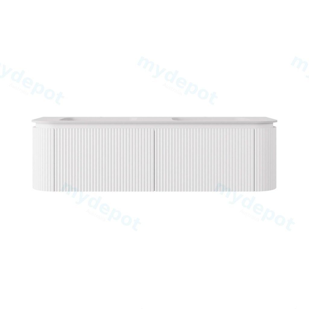 1490x495x400mm Matte White Estella Modern Wall Hung Vanity PVC Cabinet Two Middle Drawer Plus Two Side Drawers Soft Closing Door And Drawers